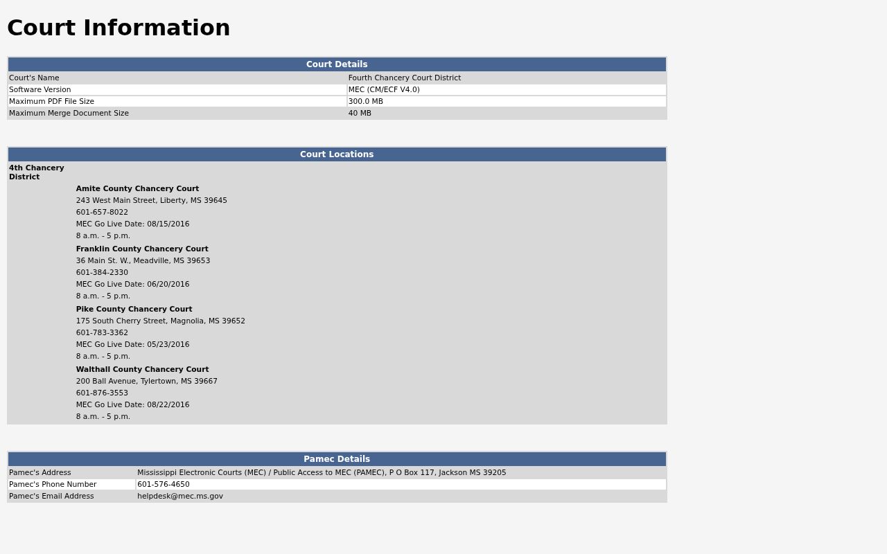 Amite County court docket Chancery MEC court information