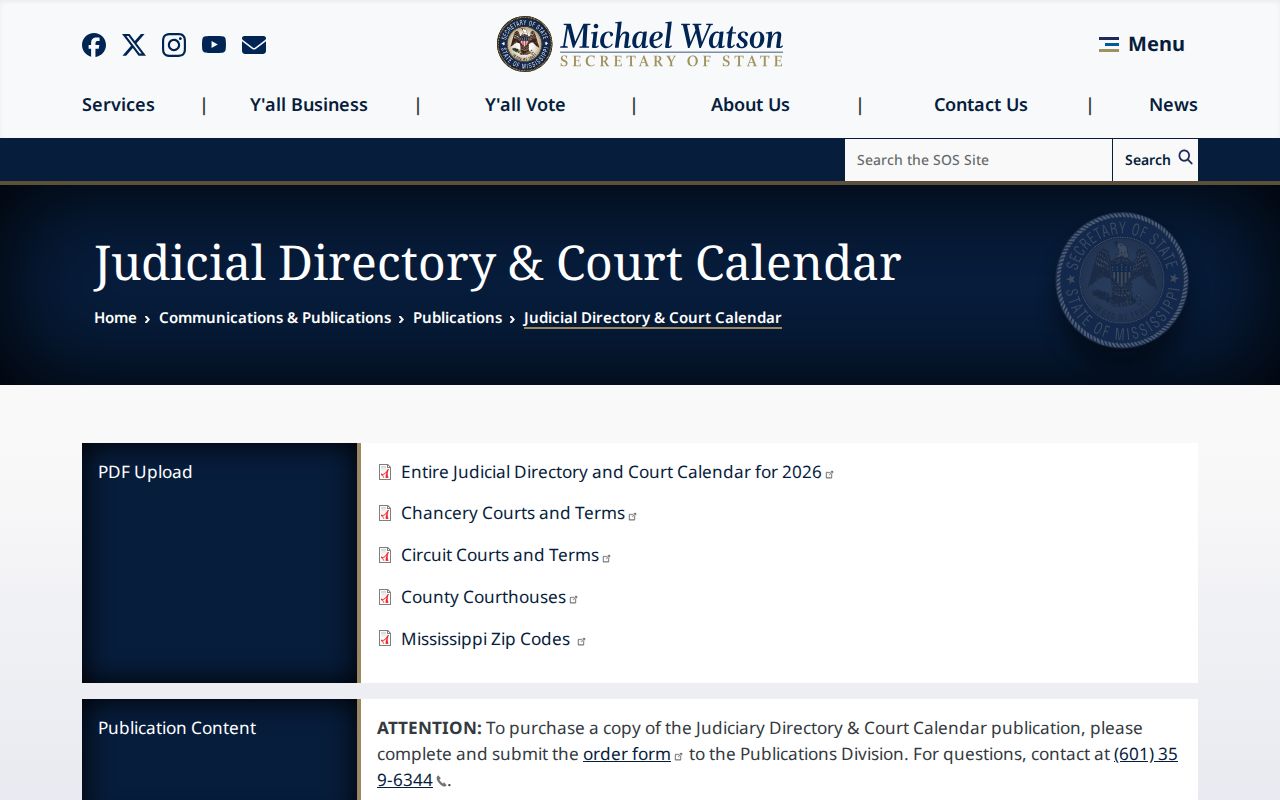 Amite County court docket official Mississippi court calendar source