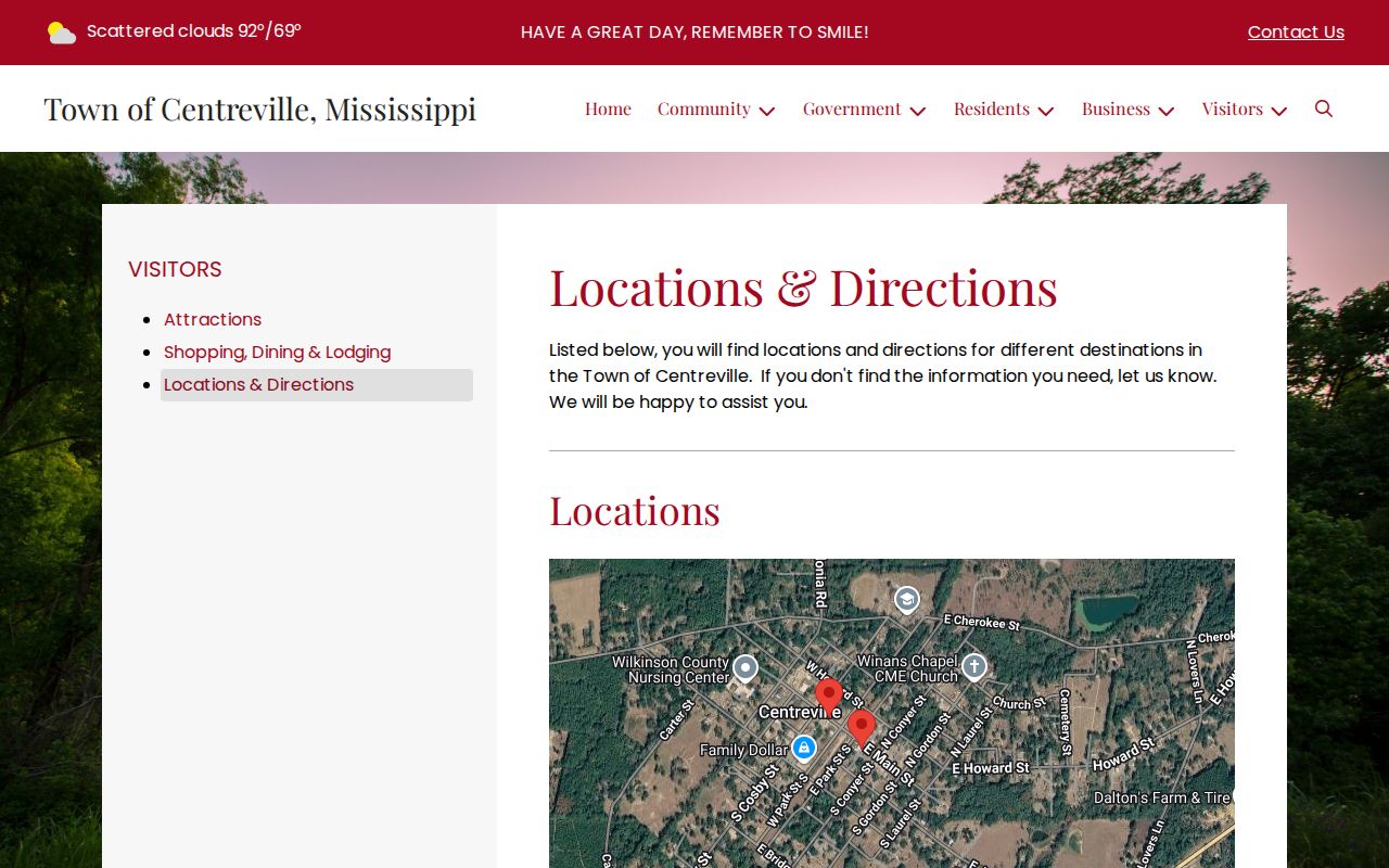 Centreville Town Hall municipal records contact separate from court services