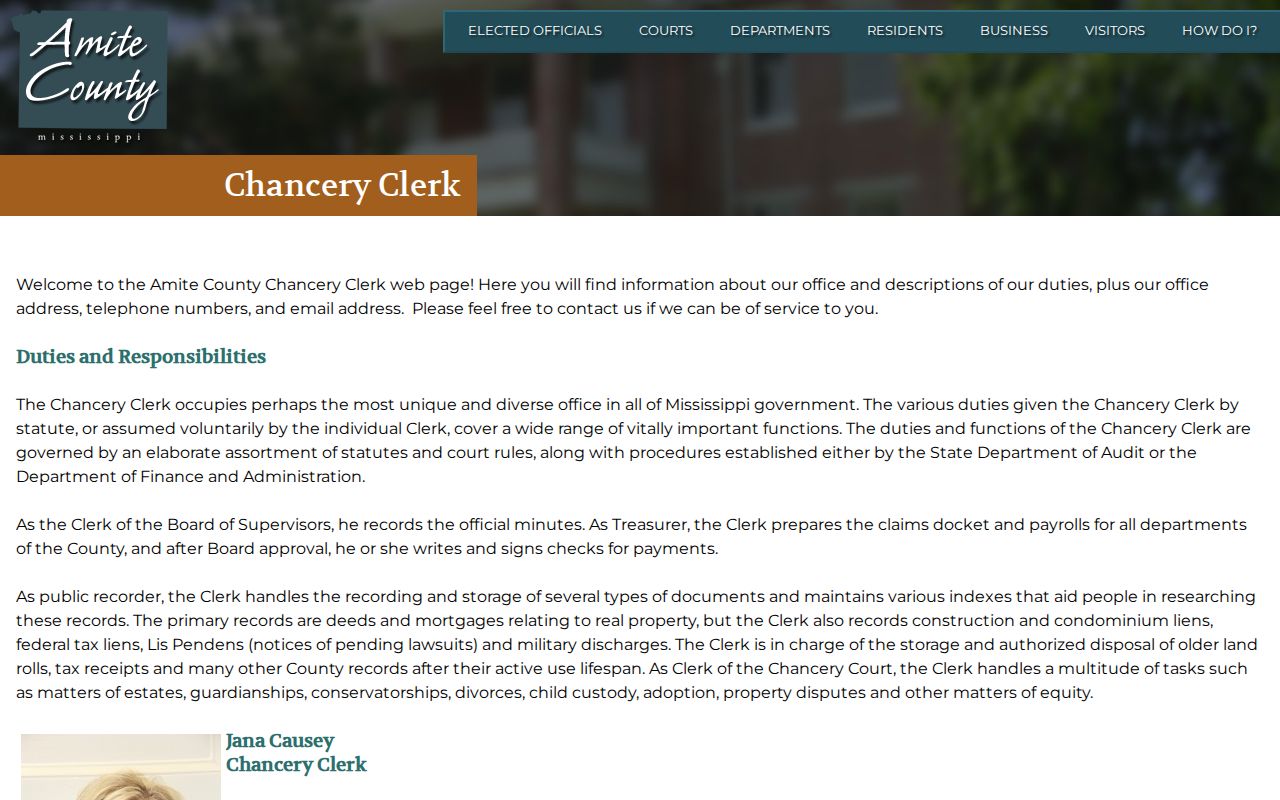 Amite County Chancery Clerk office for civil court docket records