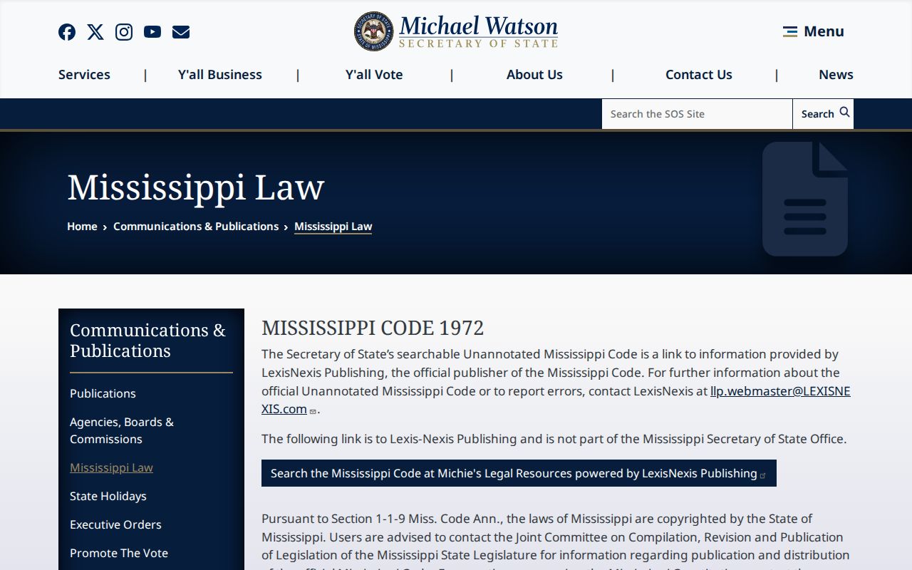 Mississippi Secretary of State Mississippi Law page for Amite County court calendar source research