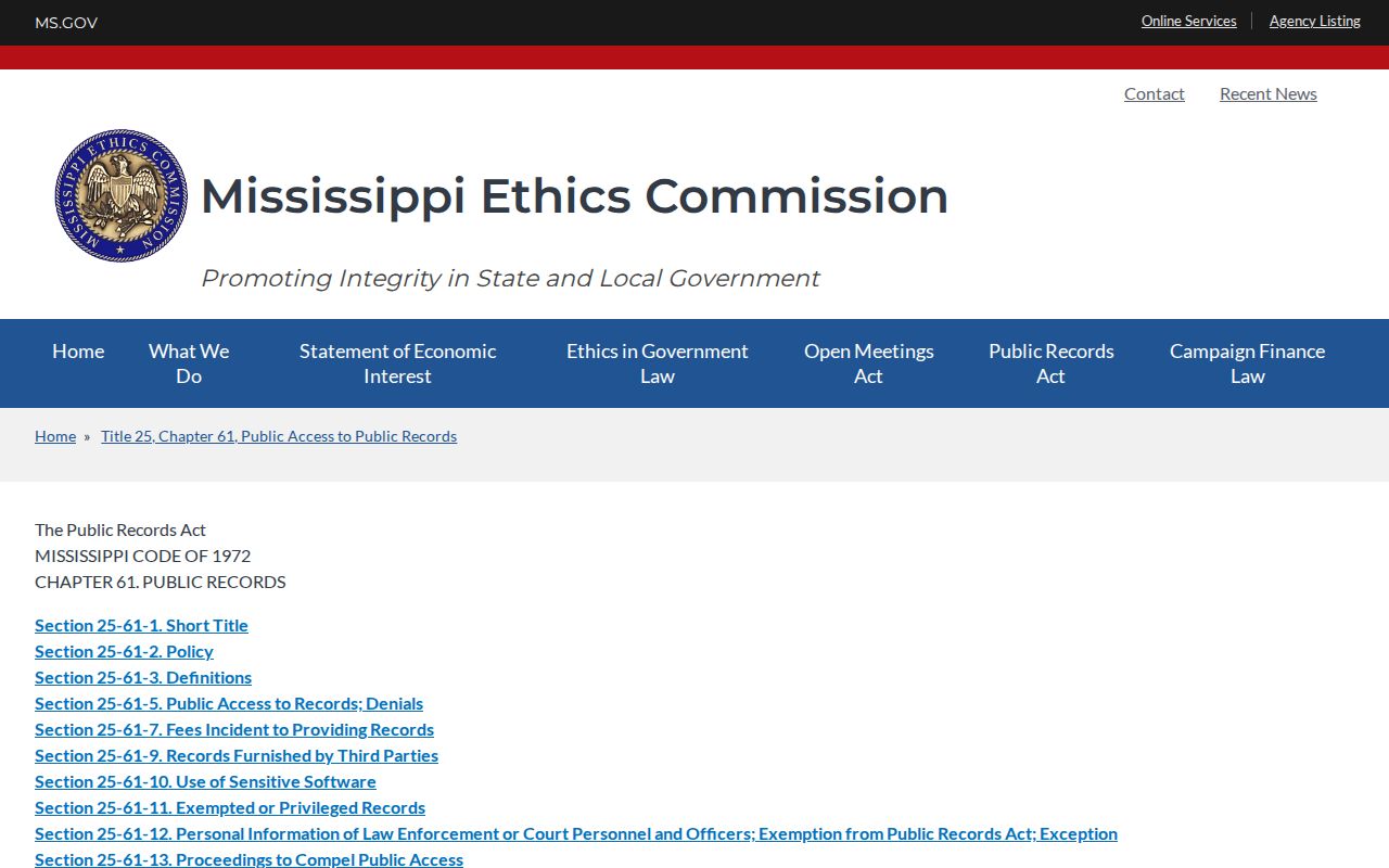 Amite County court records Mississippi Public Records Act source page