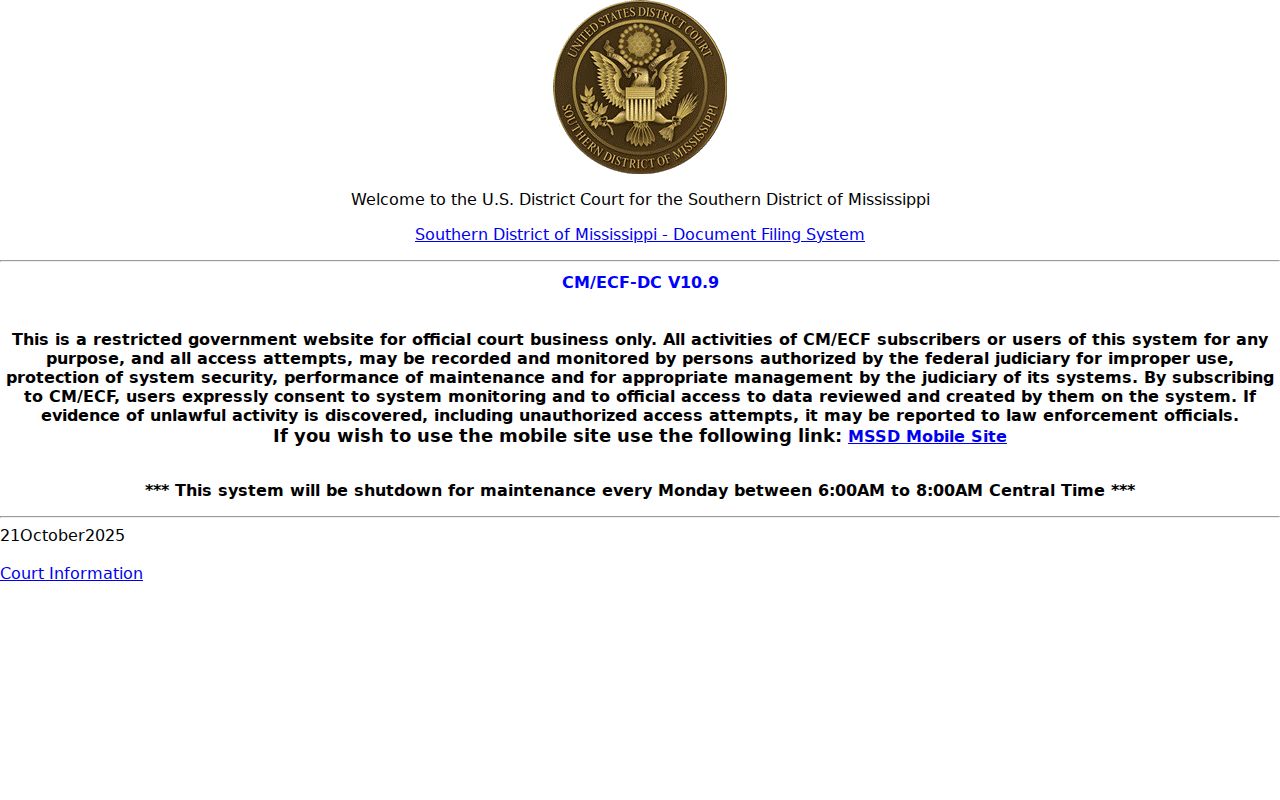 Amite County court records federal Southern District CM ECF page