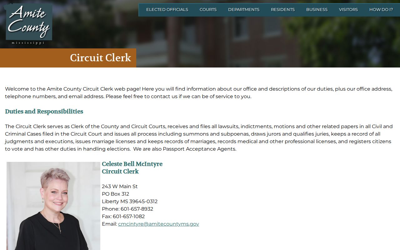 Amite County Circuit Clerk office page for criminal court docket records