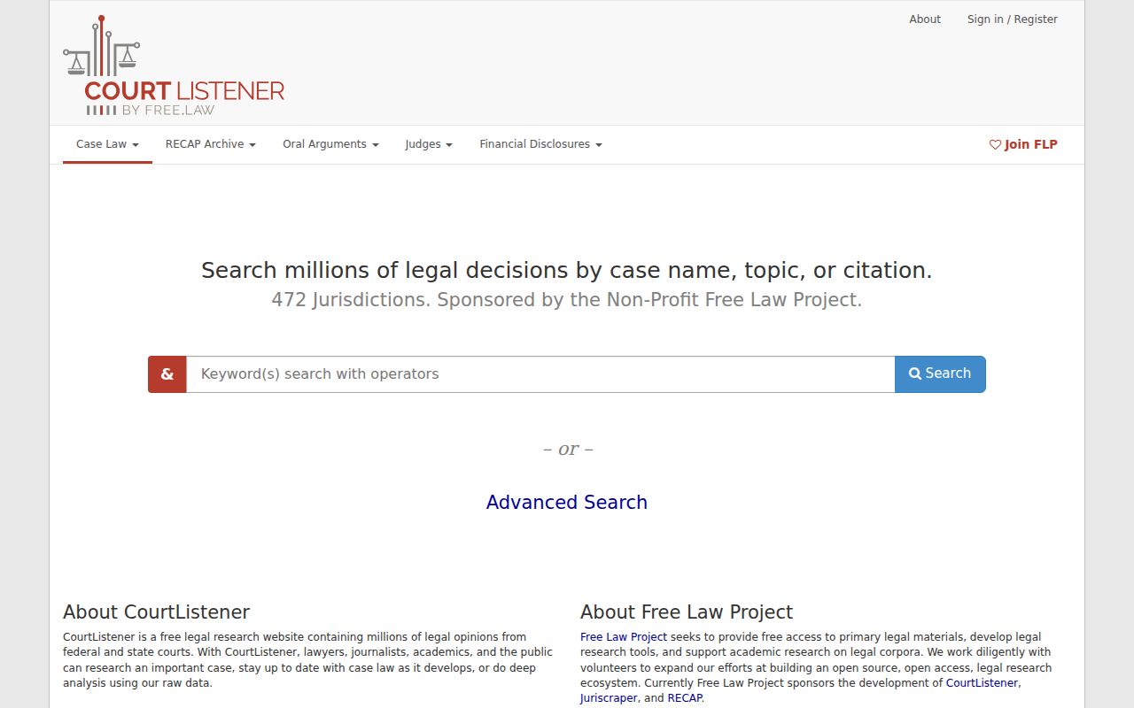 CourtListener federal docket search interface separate from Amite County criminal court dockets