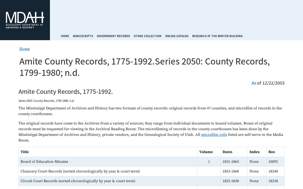 Liberty court records MDAH Amite County historical records finding aid