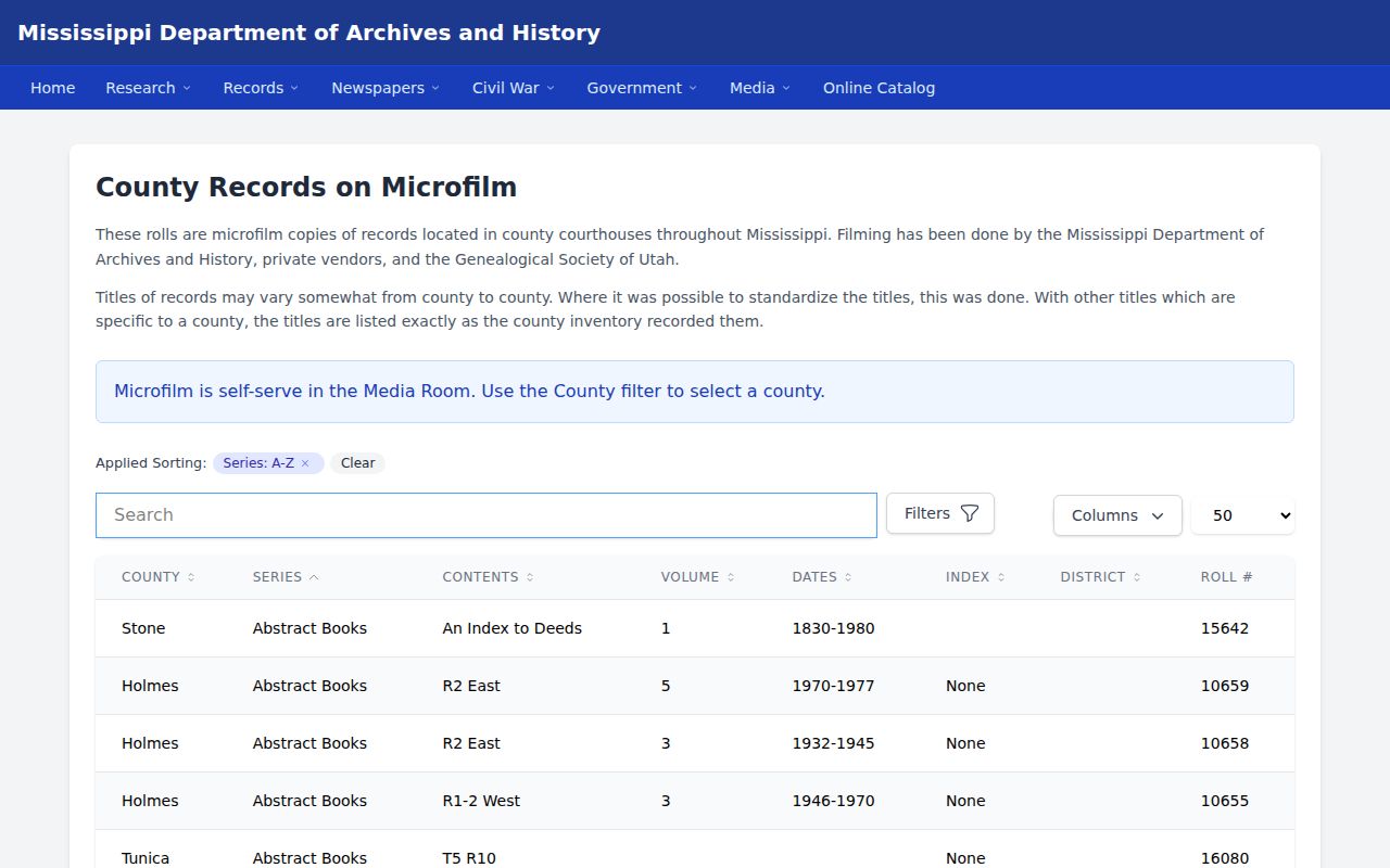 Liberty court records MDAH Amite County microfilm catalog